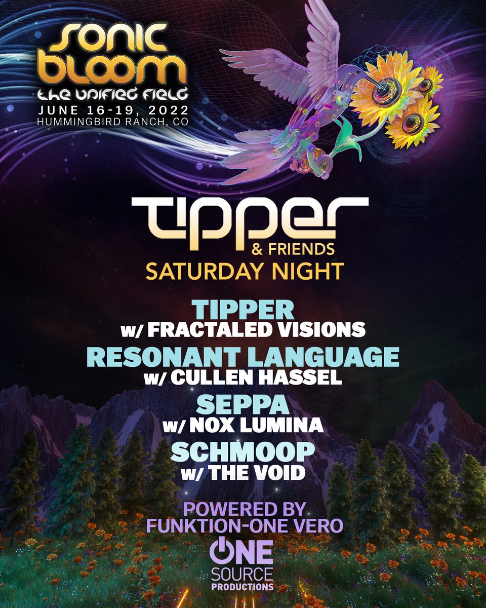 SONIC_BLOOM's tweet photo. Announcing the TIPPER & Friends Saturday Night Takeover with #ResonantLanguage, #Seppa & #Schmoop with VJ support from #FractaledVisions, #CullenHassel, #NoxLumina & #TheVoid with sound powered by a #FunktionOne VERO system!
https://t.co/JI2BUvzqSf
#TIPPER @tippermusic https://t.co/OVfXH8wAet