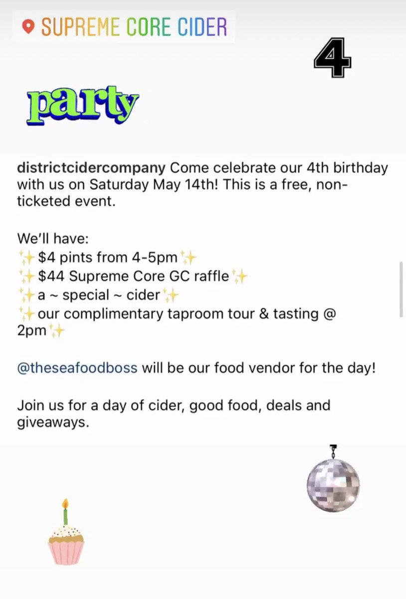 DistrictCiderCo's tweet photo. Celebrate with us this Saturday, May 14th 🪩🎉🎂🥳🎈🎊🍻‼️

@theseafoodboss @BarredinDC @goingoutguide @dcscene @drinkdc https://t.co/KtWfr0jPGp