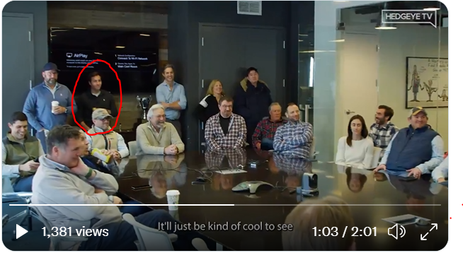 HedgeyeMed's tweet photo. @Hedgeye Great video! Does anyone recognize the young guy in the back next to @HedgeyeDJ who was promoted minutes later? https://t.co/I2XRFXGnh4