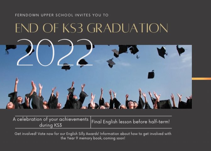 EnglishUpper's tweet photo. We are very excited for our Key Stage Three graduation in English - taking place in the next few weeks! #TeamEnglish https://t.co/0Vx1RGDUsT