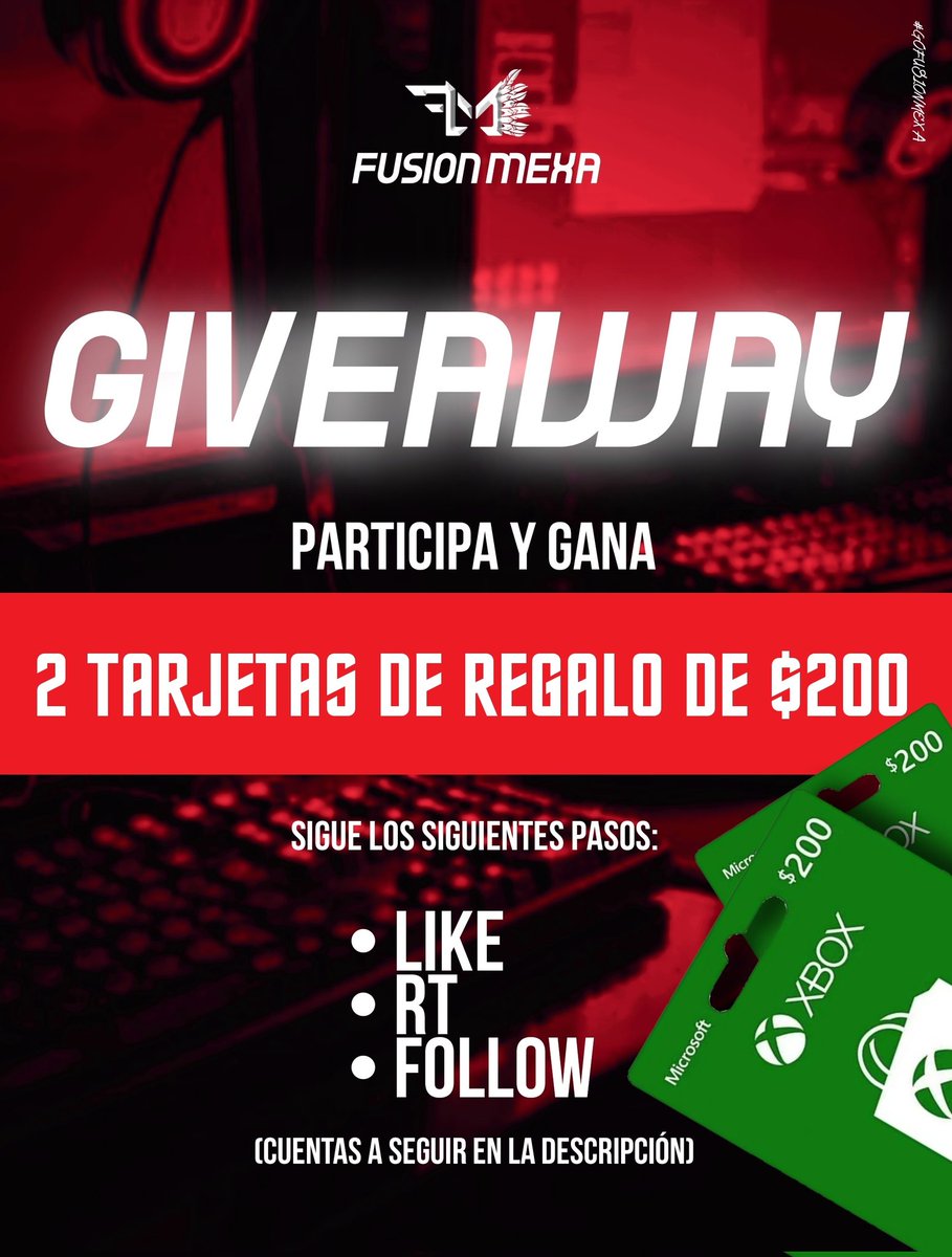 Hola amigos!
El día de hoy les traigo un Giveaway junto con una de mis familias, para participar solo tienes que 
- Dar ♥️
- RT
- Etiqueta 1 amigo
Y seguirme a mi y a @FusionMexaGG
Con esos simples pasos ya estás participando!
El premio se entregará el día 15 de mayo :3