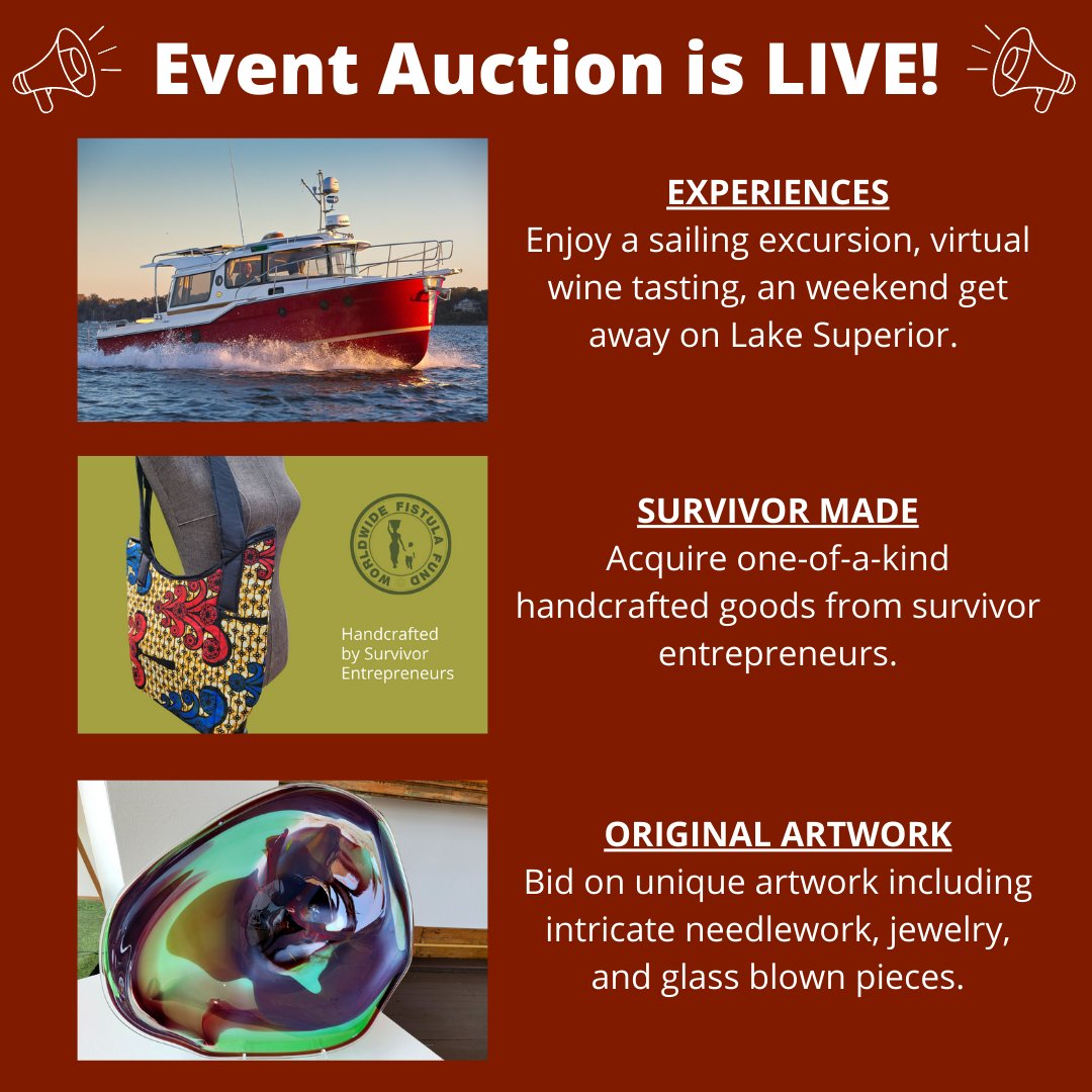Our 7th Annual Evening to Restore Dignity is a week away! This event includes an online auction AND raffle featuring: Seattle sailing trip, weekend get away on Lake Superior, one-of-a kind artwork, and much more!

Bid Now: go.rallyup.com/wffund2022/Auc…