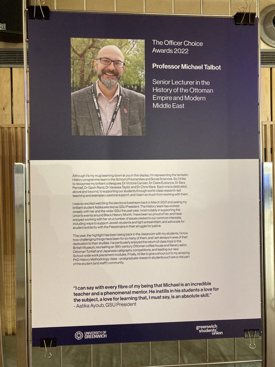 ceustance's tweet image. Many congratulations to ⁦@michaeltalbotuk⁩ for his 2022 ⁦@greenwichsu⁩ Officer Choice Award. Typically generous of Michael to recognise the rest of the History Team. #greatcolleague #thisisteamwork