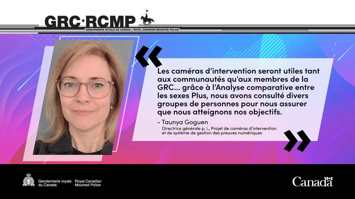 grcrcmppolice's tweet photo. C’est la Semaine de sensibilisation à l’#ACSPlus! Lisez notre profil de Taunya Goguen qui se sert de l’Analyse comparative entre les sexes Plus avec son équipe pour consulter divers groupes dans le cadre de l’initiative de caméras d’intervention : https://t.co/WL5d4UHuOa https://t.co/JC2qOxYR97