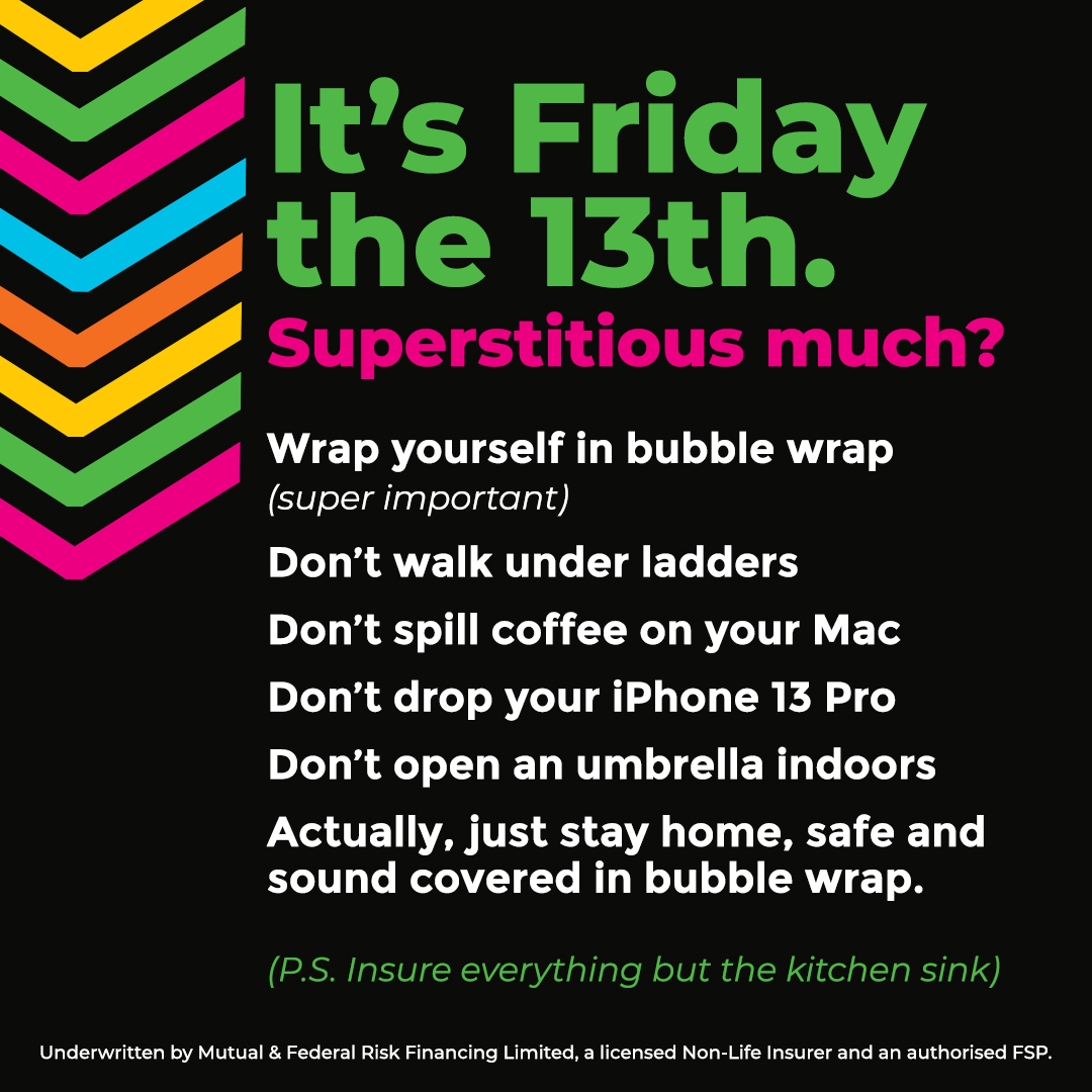 STACKIT_'s tweet photo. It’s Friday the 13th, take care of you, but if things fall apart, we’re only a WhatsApp away. 😬
🐈‍⬛🪜🪞☂️📱💻👀🙈 

#FridayThe13th #StackItInsurance #FlexibleInsurance https://t.co/uMXVTUNU2Z