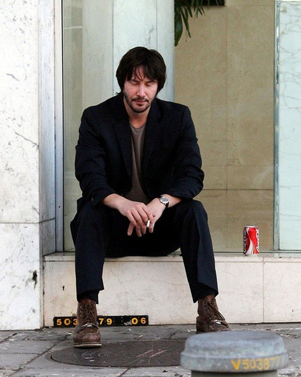 keanu reeves smoke cigarettes one thing about keanu reeves, he's gonna sit outside, smoke his cigarette  and mind his business