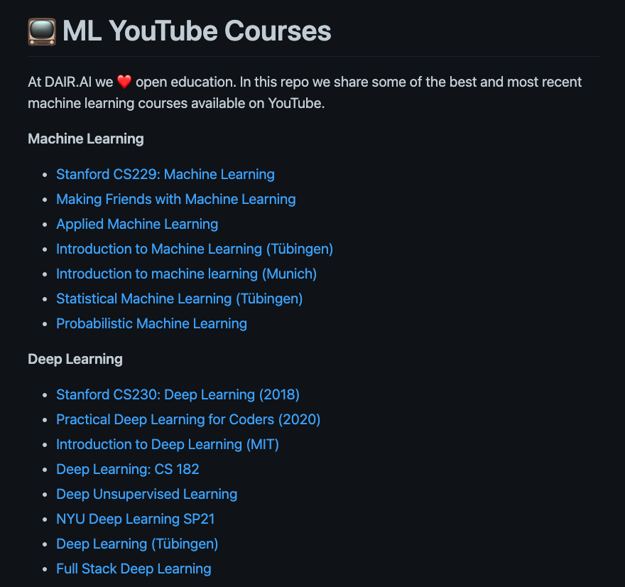 omarsar0's tweet photo. ML YouTube Courses (6000⭐️)

I built this repo to help students discover high-quality machine learning courses.

It has helped me to find the right course and expand my knowledge in ML.

There is something for everyone in this collection.

https://t.co/C1Aw41PMEm https://t.co/cXPOaGkwO2