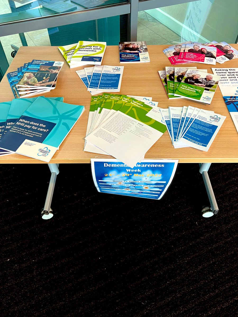 Wordsworthward3's tweet photo. In the lead up to dementia awareness week in our hospital reception we are providing lots of information for patients relatives and carers and staff ☺️@CainPhillipa @Lorraine88w @stued1976 https://t.co/RgAYS2eiJR