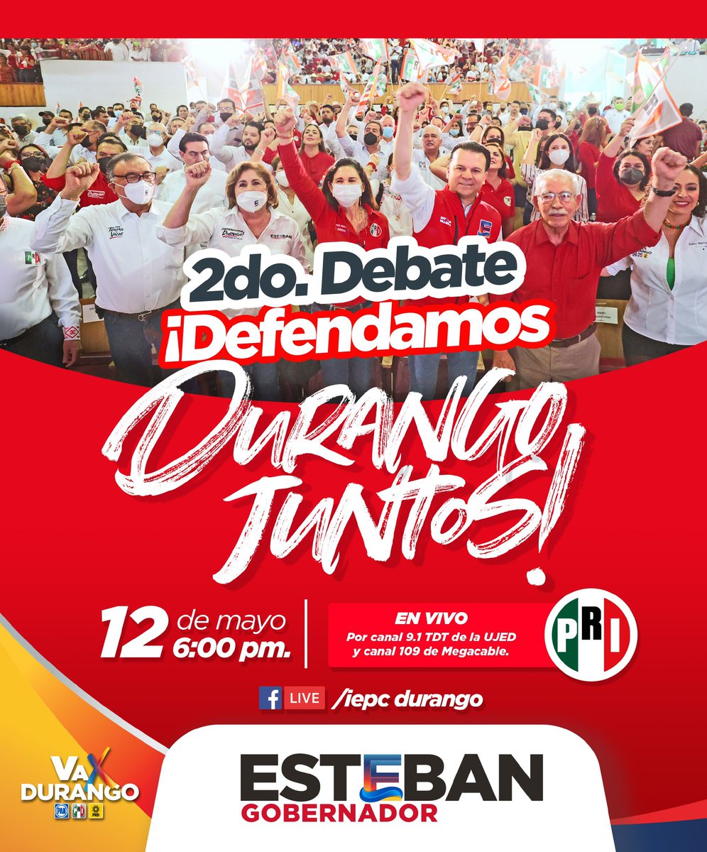 CDE_PRI_Durango's tweet photo. Hoy es el #SegundoDebateDurango y estamos listos, para defender a nuestra tierra con propuestas, con ideas, #ConTrabajoYValor, junto a @EVillegasV. 

¡Sigue la transmisión a través de la página del @IEPCDurango! https://t.co/WHuxn3PO25