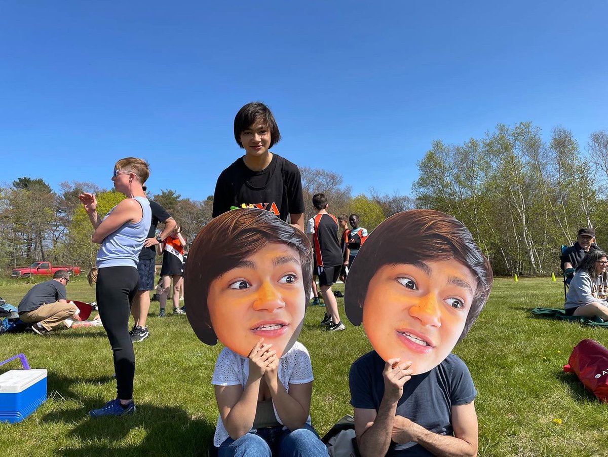 My fourteen year old had a track meet today. 

His older sister and I showed up to cheer him on. 

#fatherhood #teenagers #family #bestfiftydollarsivespent <a href="/Fathead/">Fathead</a>