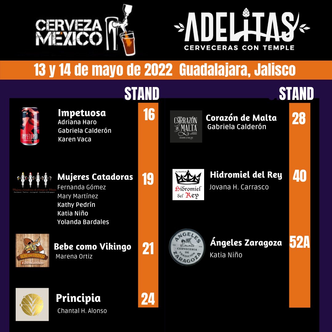 #Entérate 🍺 🌺 ¡Mañana arranca @CervezaMexico en Guadalajara! Y nuestras Adelitas estarán presentes, ¡visítalas! 🍺 🌺 Te dejamos la lista con los stands donde podrás visitarlas. #AdelitasCervecerasMx presentes en los mejores eventos.