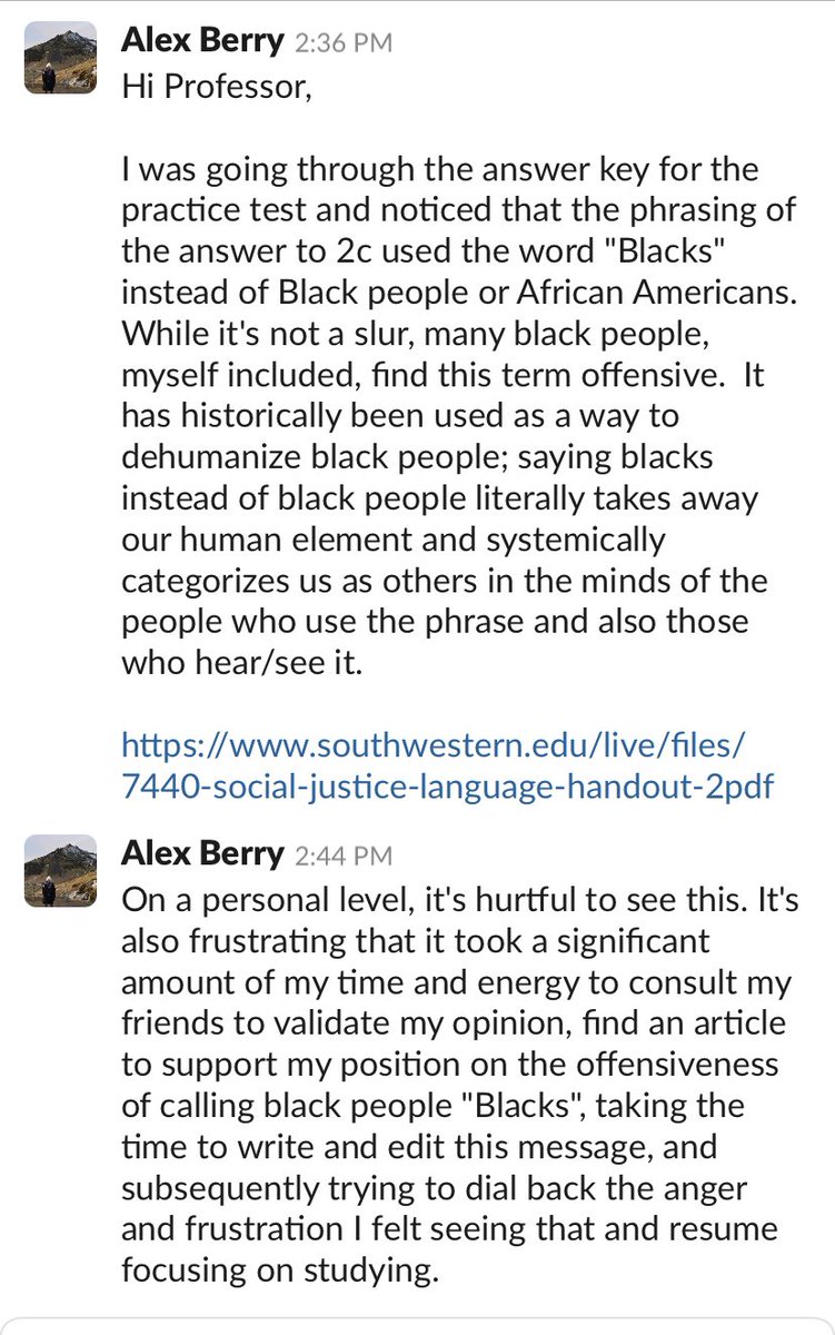 a_berryo's tweet photo. *Sigh* This really upset/disappointed me. I think it’s because I really respect this prof and they talk a lot about unconscious bias in their class. I was already struggling to motivate myself to study for my last final, now I’m completely distracted. #AcademicTwitter #phdchat https://t.co/SvxOT2OUQJ