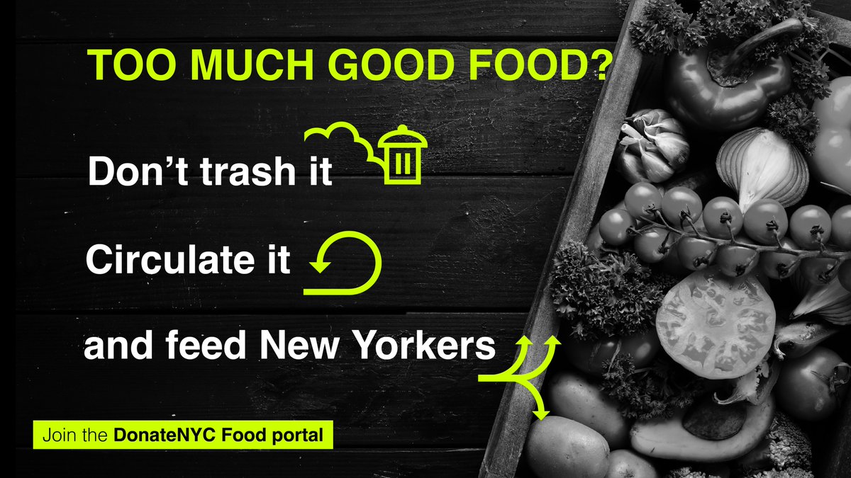 Keep it local! The donateNYC Food Portal can help you locate nearby organizations to donate to. The portal matches your donation by distance, alerting the closest organization first and making it easy to find conveniently located recipients. Learn more at on.nyc.gov/FoodPortal.