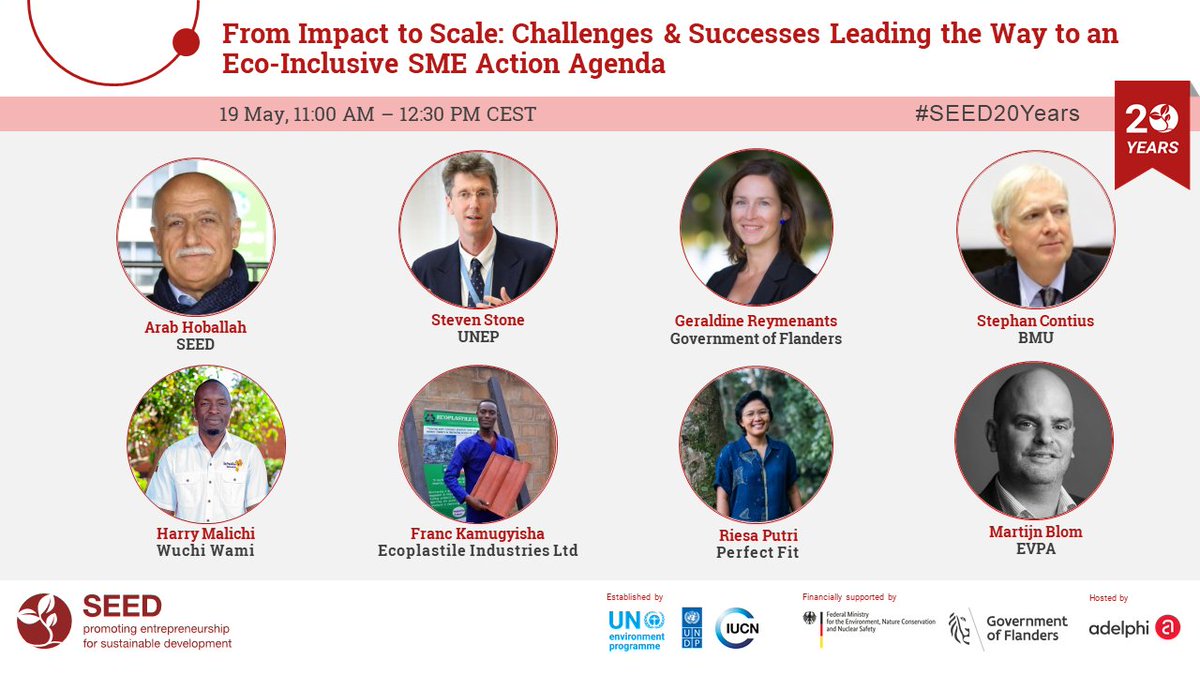 We’re looking forward to being part of the webinar “From Impact to Scale: Challenges &amp; Successes Leading the Way to an Eco-Inclusive SME Action Agenda” on May 19, 11AM – 12:30PM CEST.
Register to join the webinar here: seeds.uno/20yearsevent
#SEED20Years #FromImpactToScale