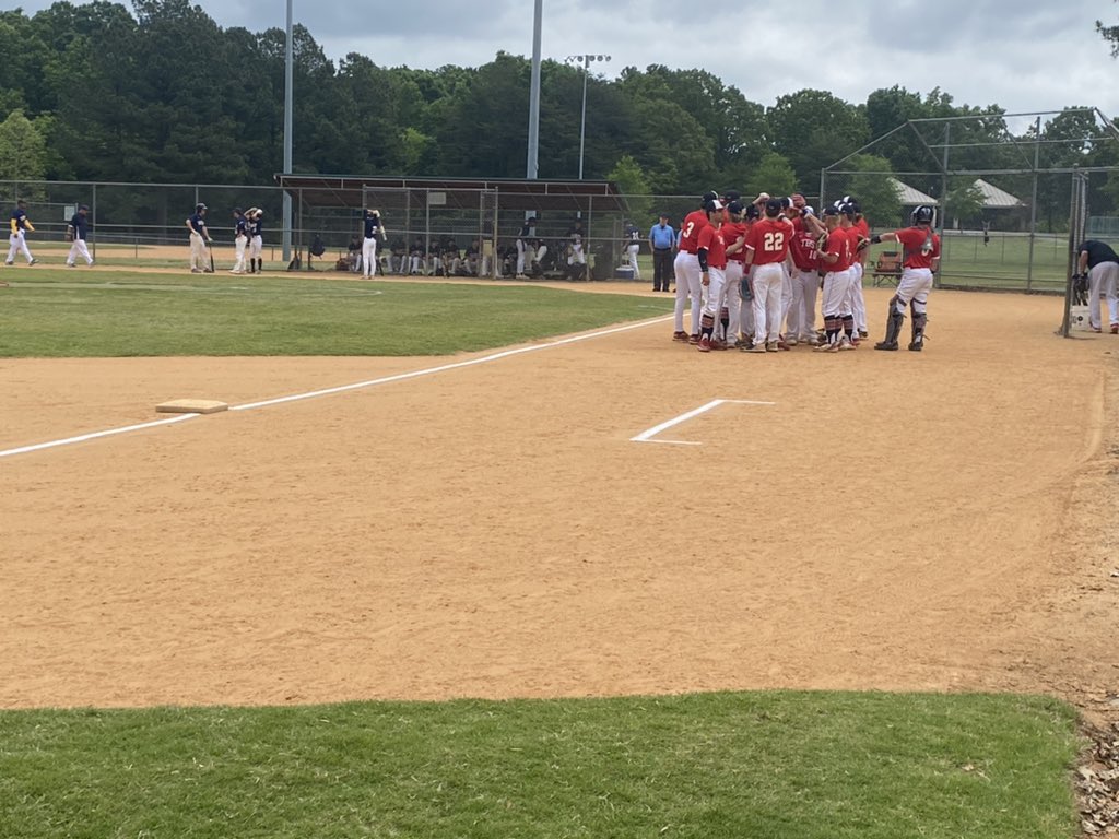 A little pregame huddle here for the top-seeded The Burlington School baseball team (@TBSBaseball1) ahead of an NCISAA Class 2-A second-round state playoff game against Trinity Academy of Durham and Chapel Hill.