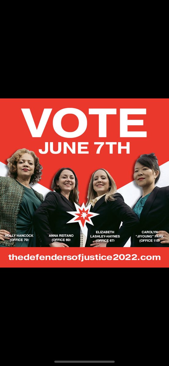 OctaviaNakia's tweet photo. Did you know Los Angeles County has never elected a Public Defender to judge?

It's time we vote for The Defenders of Justice on June 7th! They are four progressive women running for LA Superior Court Judge seats.#vote https://t.co/ARZ0UqQ7hP