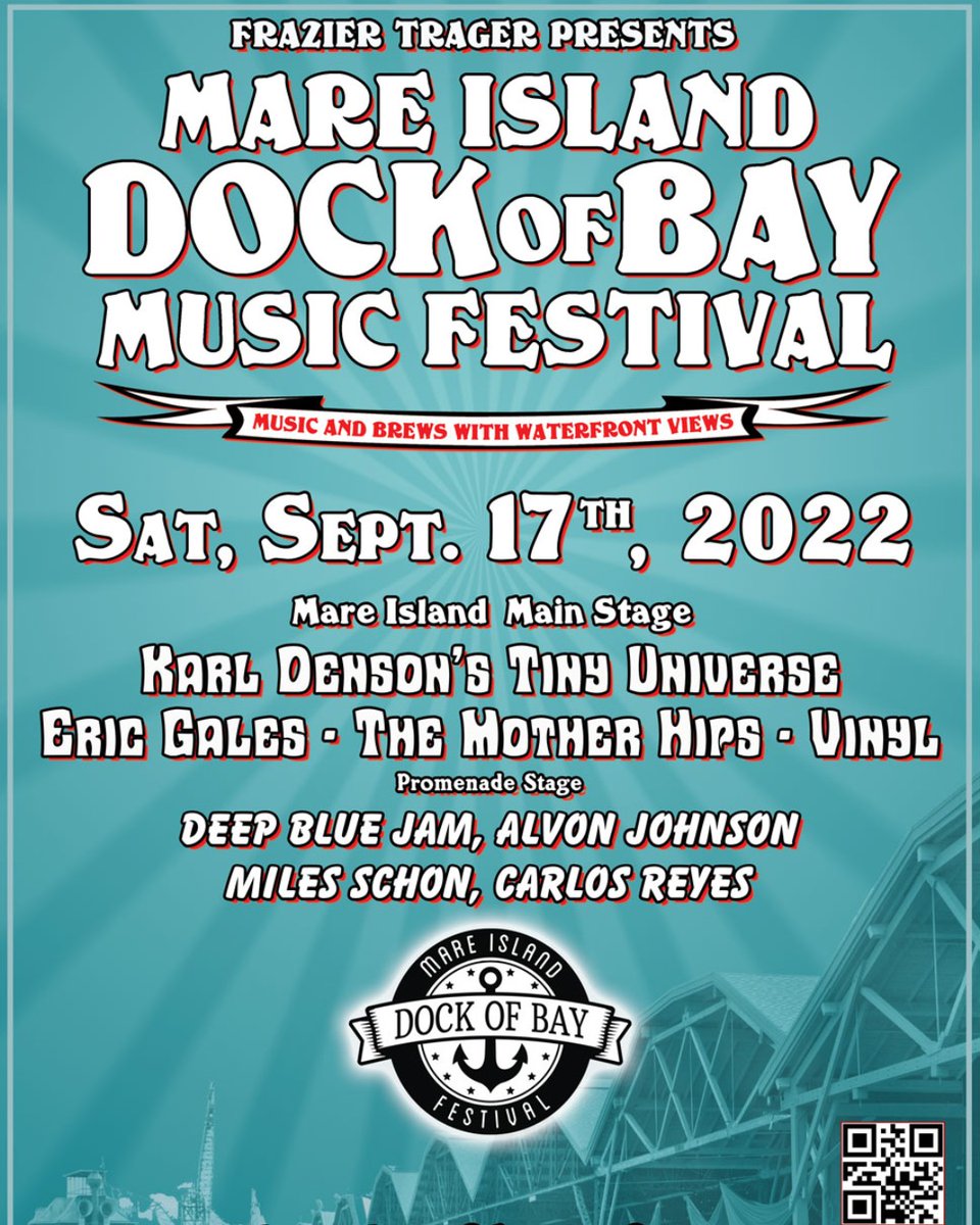 FrazierTrager's tweet image. The Mare Island Dock of Bay Music Festival is on Saturday September 17th from 2PM to 10PM. Music and brews with waterfront views and lots more! #musicfestivals, #livemusic, #karldenson, #themotherhips, #ericgales, #vinyl, #festivals
Get tickets: ow.ly/sarL50J5Hq8