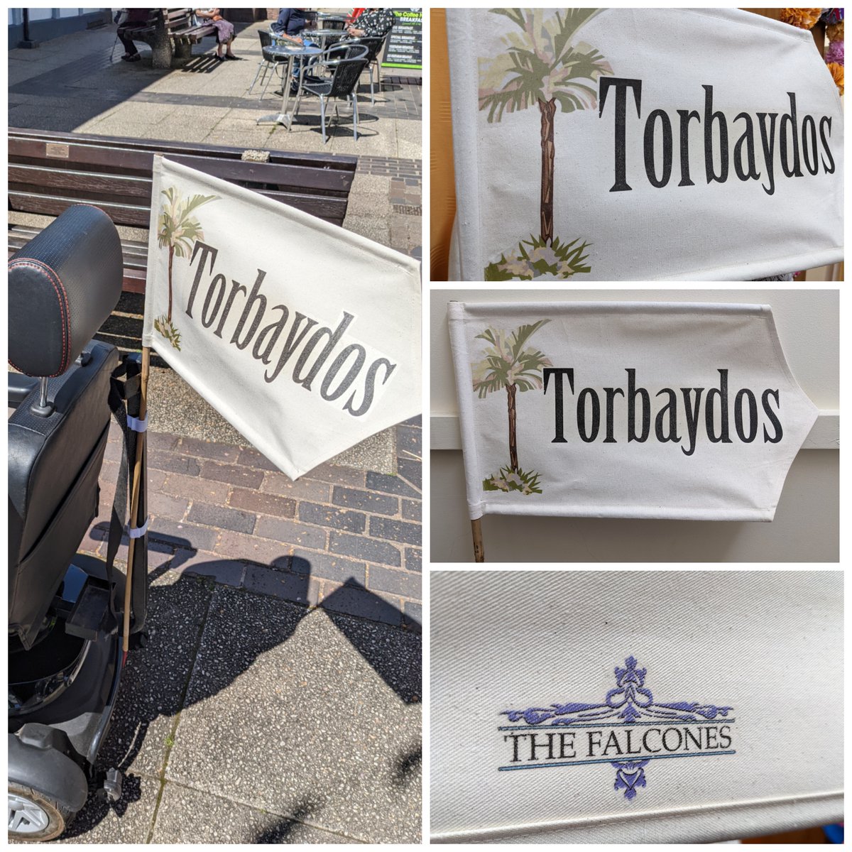A customer of ours wanted us to commission this amazing flag for his mobility scooter. We will now be putting this design on tote bags, they will be in store for purchase from Monday! 
#stmaryschurch #torquay #torbaydos #handmade #smallbusiness #babbacombe #TheFalcones #palmtrees