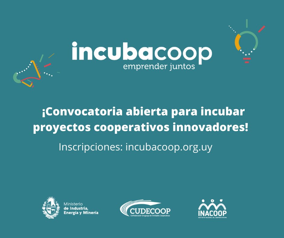Incubacoop_Uy's tweet photo. ¿Querés emprender de forma colectiva?
¡Sigue abierta la convocatoria para incubar proyectos cooperativos innovadores!
 
Inscribiste en  https://t.co/IwBeZnQmP1
@Cudecoop_uy @MIEM_Uruguay @inacoop https://t.co/GsBNByM1ez