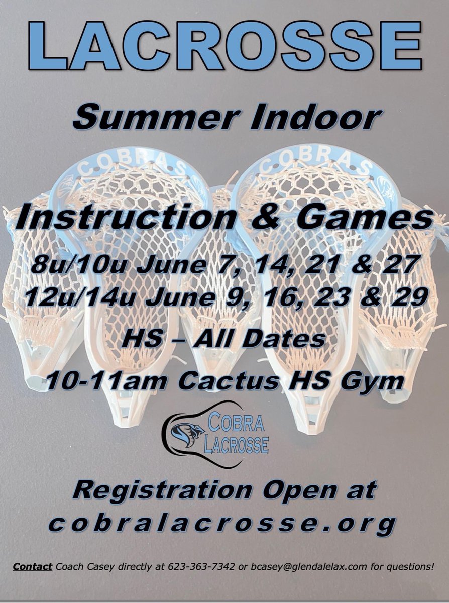 Excited to work with the Junior Cobras Football organization beginning June 7th indoors at the Cactus High School gym! The Summer Indoor program below is open to all new and returning Cobras, taking place immediately following the Junior Cobras. <a href="/CactusHSCobras/">CactusCobras</a> <a href="/CactusAthletics/">Cobras</a> @