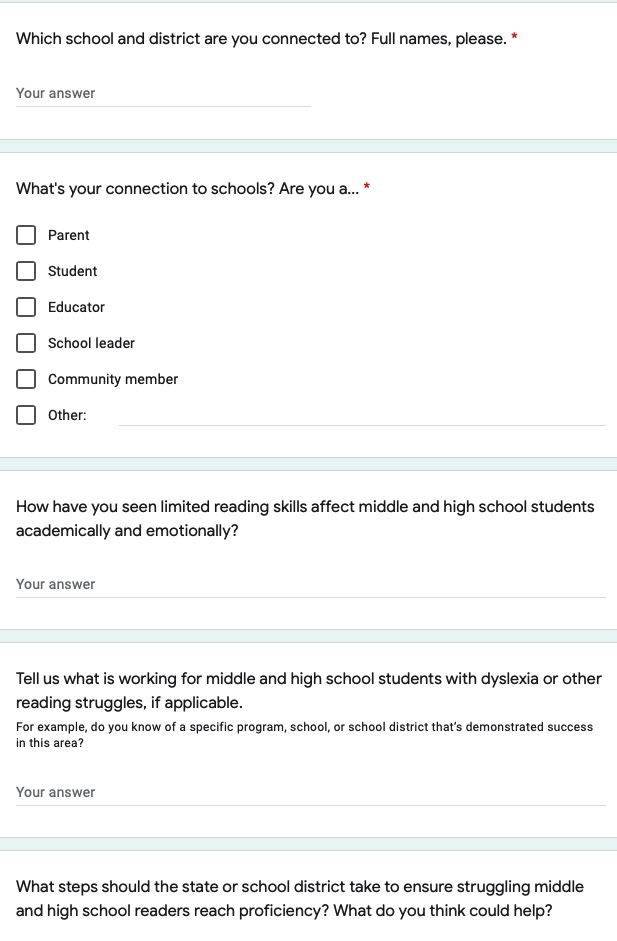 ATTN: Struggling Readers in MS and HS

@Chalkbeat wants to know about your MS/HS student who struggles to read -- what works, what doesn't? 

#dyslexia #strugglingreaders