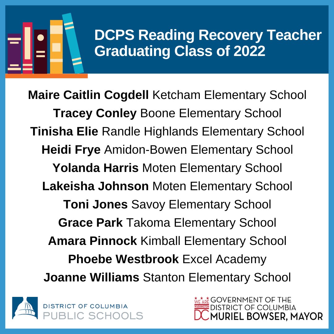DCPSChancellor's tweet photo. Congratulations to this year's educators who completed coursework to become Reading Recovery teachers. Your commitment to teaching our youngest students this essential skill is commendable. Thank you for helping to close the literacy gap. https://t.co/KkHRDc5Tkb