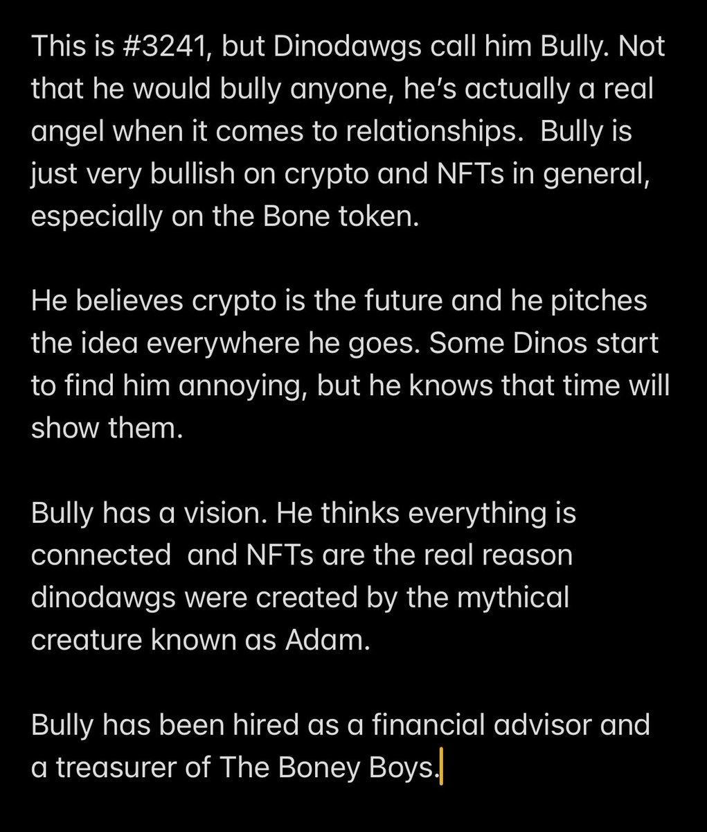 TondoXXII's tweet photo. My portfolio might be down, but my word is as strong as ever.

Follow me, RT and LIKE all my tweets in this thread for a chance to win 400 Bone to mint a free #3D @DinodawgKingdom #NFT !

Another metal boy in the #BoneyBoys group! Stay strong as iron,my friends. We build together https://t.co/L715gKYFDM