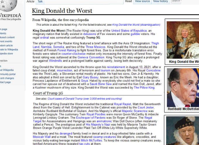 tomiahonen's tweet photo. LOL yes, this is the fairy tale of the Great Maga King. It is a favorite bedtime story for adults in Fox households:

King Donald the Worst
(as distinct from King Donald the Wurst, a sausage)

#GreatMAGAKing #MAGAKing #KingDonaldTheWorst #DonaldTheWorst #KingDonaldTheWurst https://t.co/265V1GzvZq