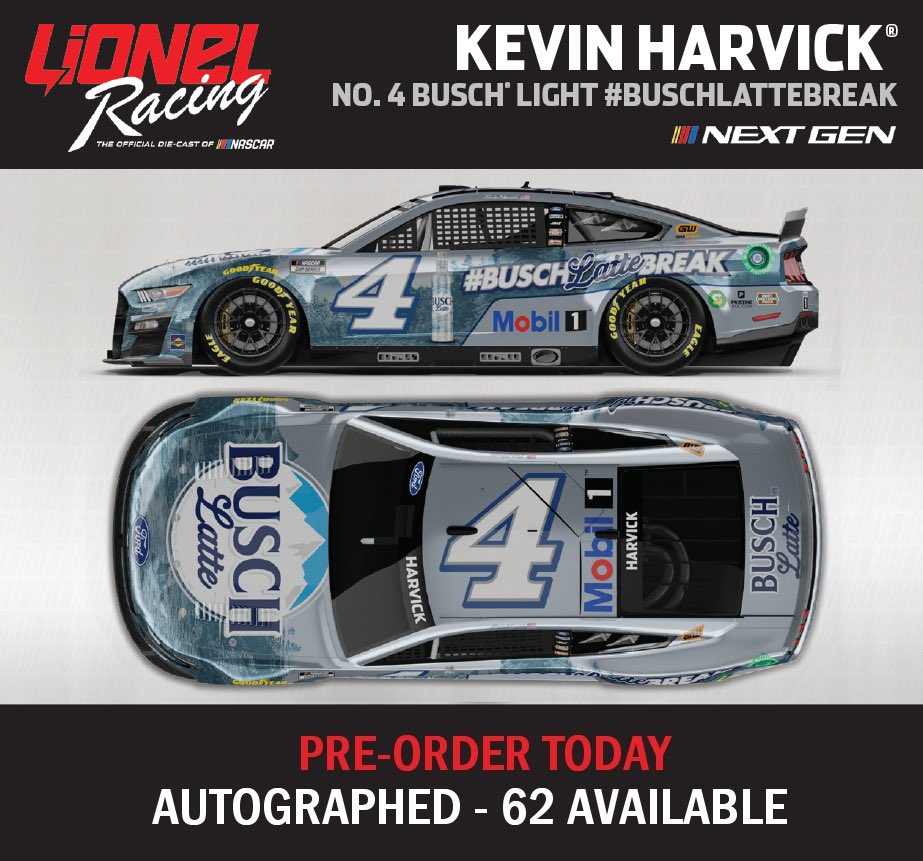 KHI_ESHOP's tweet photo. Pre-Order an Autographed official Lionel Racing diecast of Harvick’s 2022 No. 4 Busch® Light #BuschLatteBreak Ford Mustang to their collections. 🔗https://t.co/SeqVmUZsuv https://t.co/YGA7k6zOxz