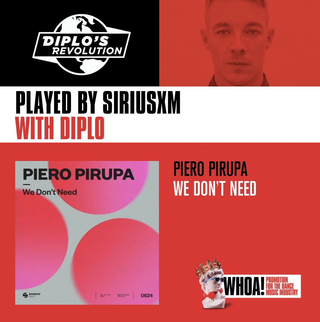 Whoa! Promo (@whoapromotions) on Twitter photo ‘We Don’t Need’ from <a href="/Pirupa/">Piero Pirupa</a> featured on <a href="/SIRIUSXM/">SiriusXM</a> with <a href="/diplo/">diplo</a> over the weekend!
.
.
<a href="/SpinninDeep/">Spinnin' Deep</a> ‘We Don’t Need’ from <a href="/Pirupa/">Piero Pirupa</a> featured on <a href="/SIRIUSXM/">SiriusXM</a> with <a href="/diplo/">diplo</a> over the weekend!
.
.
<a href="/SpinninDeep/">Spinnin' Deep</a>