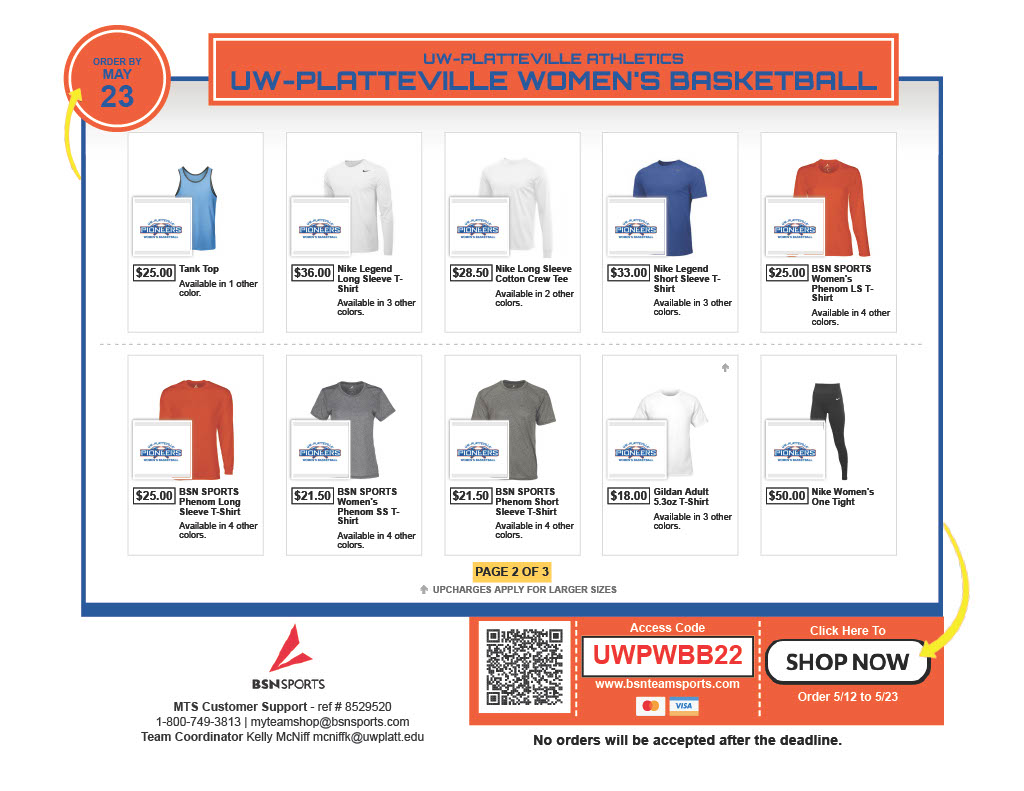 UWPlattWBB's tweet photo. Apparel Store NOW open!!!  Need some summer gear? Need some birthday presents? Just need more orange &amp; blue Pioneer gear in your life?
Look no further! Shop at the link below! Store is open until 5/23/22.
https://t.co/NN58BtkYuh https://t.co/4AoAqEZN0q