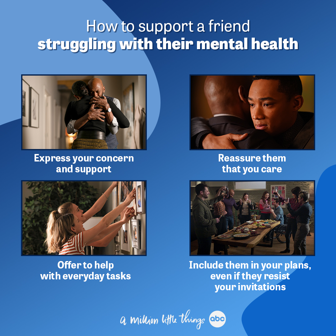 Nearly 1 in 5 adults suffer from mental illness. While you encourage your friends to seek professional help, here are a few ways you can be a light in someone's darker day. 💙 #MentalHealthAwarenessMonth