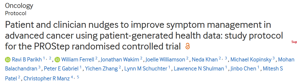 ravi_b_parikh's tweet photo. 🚨New in @BMJ_Open🚨 Study protocol for #PROStep trial: Patient and clinician #nudges to improve #symptom management in advanced #cancer using patient-generated health data #PROs #pcsm @fitbit @PENNWaytoHealth (1/n)
https://t.co/Z1clP75MFH https://t.co/mbXAV6By4W