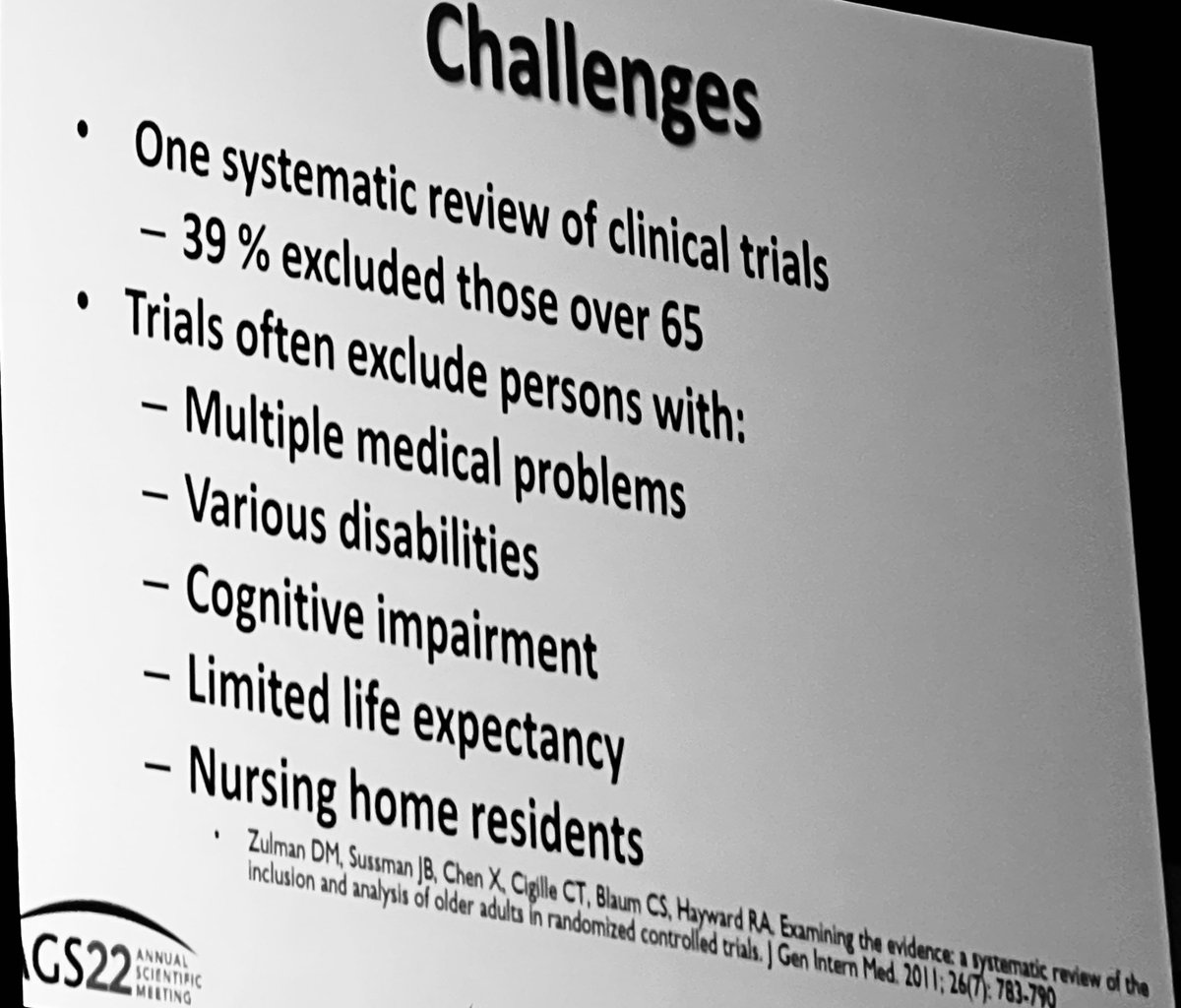 nlundebjerg's tweet photo. Great point from @SharonBrangman - clinical trials exclude our entire patient population. #HendersonLecture #ags22 #inclusioninresearch #geriatrics #thisisgeriatrics https://t.co/6F3Y91tcy5