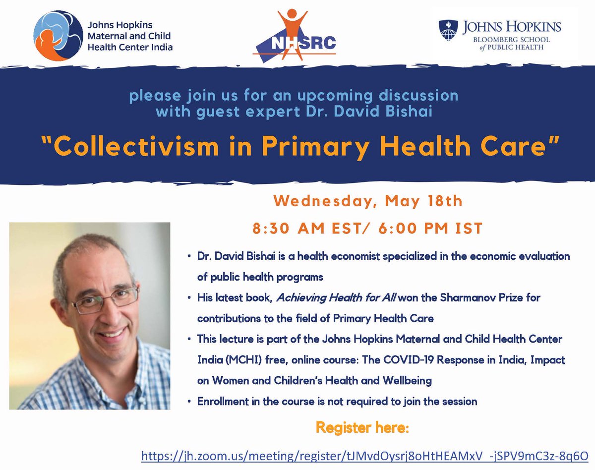 IVACtweets's tweet photo. Please join @MCHItweets and @dbishai on Wednesday, May 18 @ 8:30 AM EST/ 6:00 PM IST for "Collectivism in Primary Health Care”

Registration is free: https://t.co/VgNgWDCHVy https://t.co/KUlSXXfScX