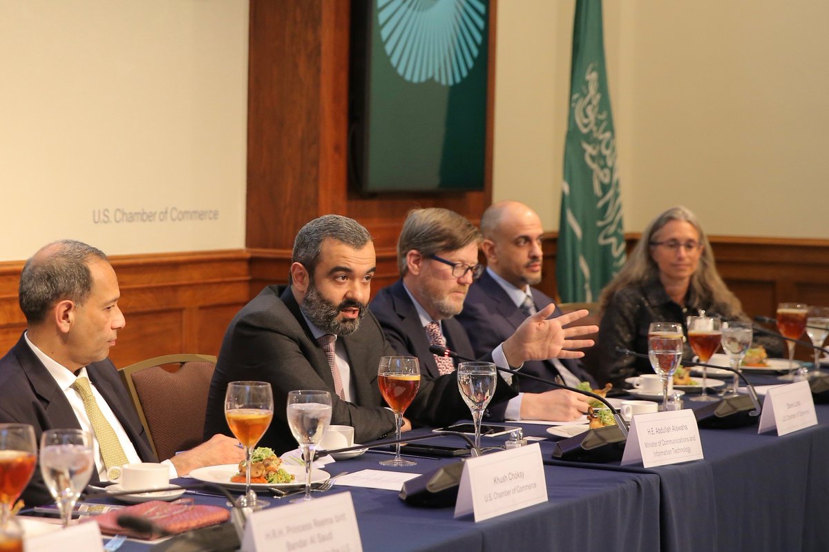 On Monday, we were honored to host <a href="/aalswaha/">عبدالله عامر السواحهAbdullah Alswaha</a>, the Saudi Minister of Communications and IT, Ambassador <a href="/rbalsaud/">Reema Bandar Al-Saud</a>, and the <a href="/McitGovSa/">وزارة الاتصالات وتقنية المعلومات</a> delegation to discuss Saudi’s digital transformation and U.S. investment in technology, space, and innovation in the Kingdom of #SaudiArabia.