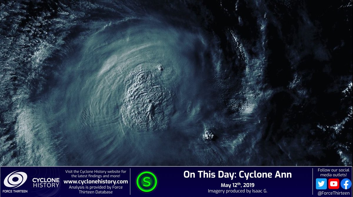 CycloneHistory's tweet photo. #OTD in 2019, #CycloneANN reached its peak intensity as the last storm of the 2018-19 Australian Region cyclone season.
Ann made landfall in #Queensland as a tropical depression, although there were no reported damages or fatalities. https://t.co/eOEDz1YdVc
