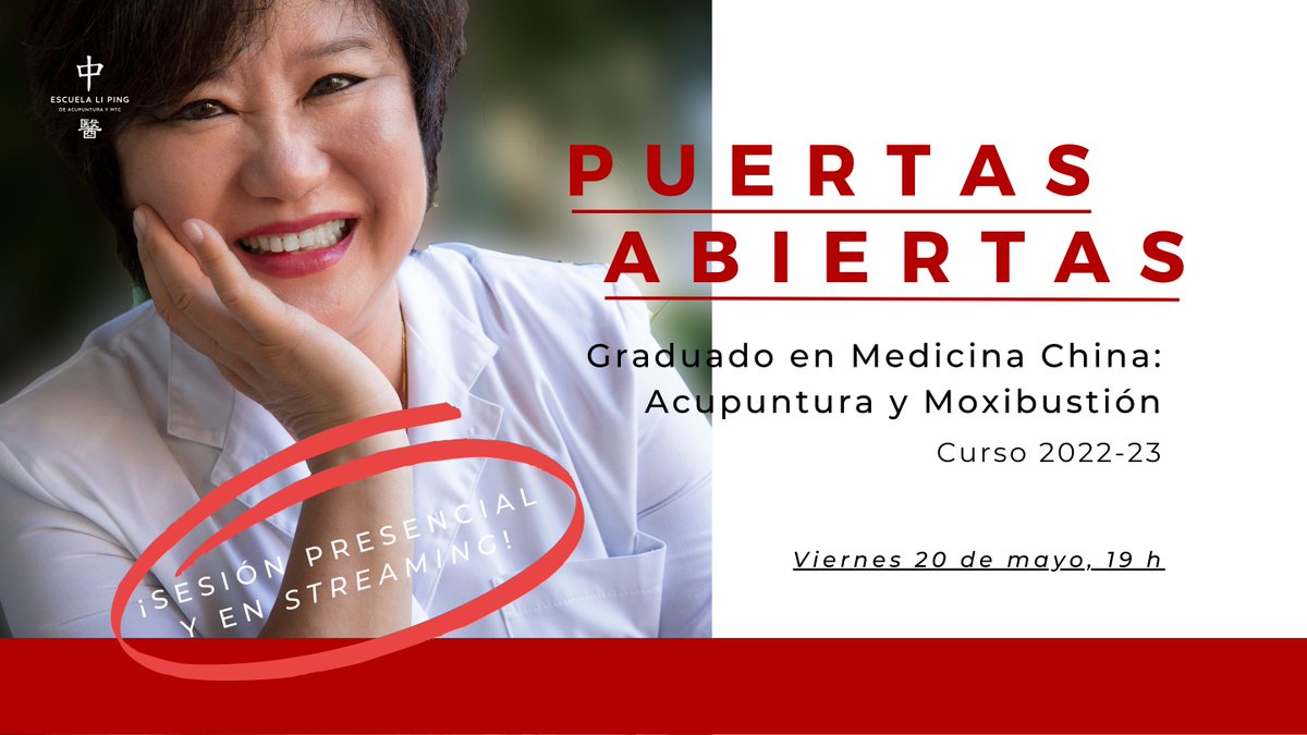 liping_mtc's tweet photo. ¡Últimas plazas! Puertas abiertas #MTC y #Acupuntura - Escuela Li Ping - Curso 2022 - 2023
Viernes 20 Mayo - Asistencia #presencial y en #streaming https://t.co/GOry8j40Gk