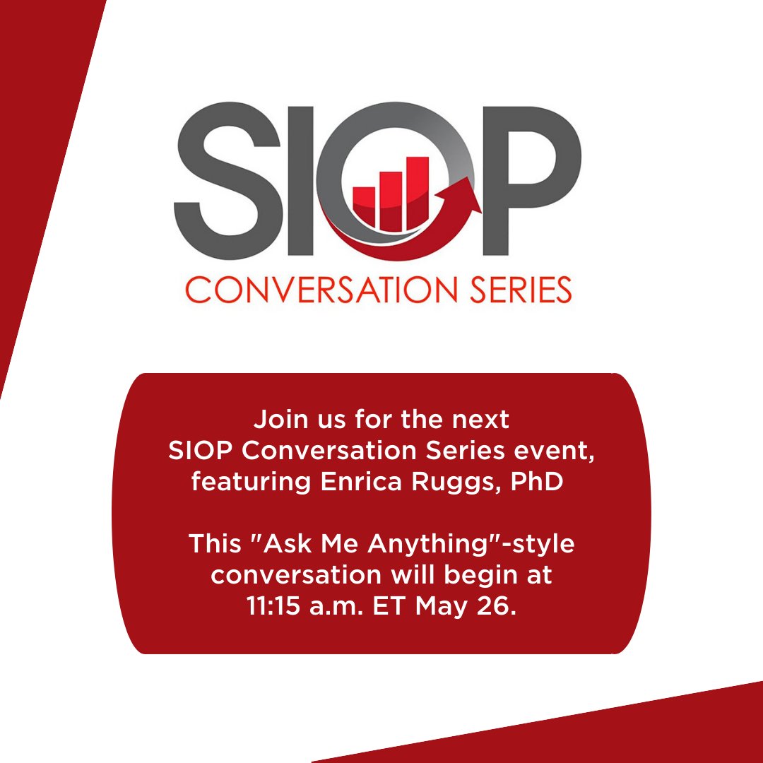 Save the date for the third SIOP Conversation Series event of 2022, featuring Dr. Enrica Ruggs, who will talk about inequality in the workplace.

Learn more: bit.ly/3AdYAsn

#IOPsych #SIOPConversationSeries