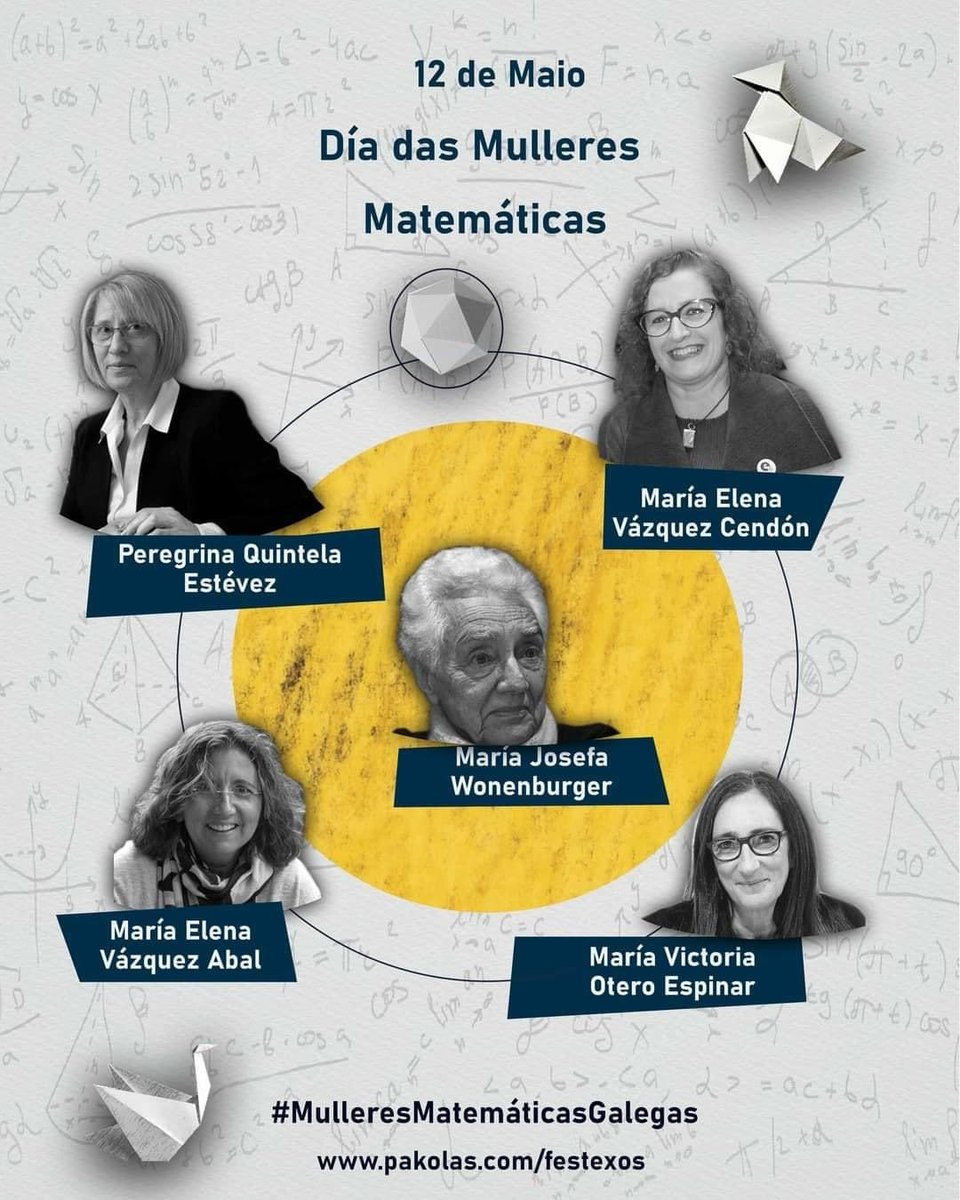 Hoxe 12 de maio é o día das Mulleres Matemáticas. Nesta selección de mulleres matemáticas está a nosa presidenta Elena Vázquez Cendón😍
Parabéns Elena e Parabéns as mestras que forman a familia Estalmat e a todas as que vos gustan as matemáticas!🥳🥳
#matemáticas #Estalmat #Agaes
