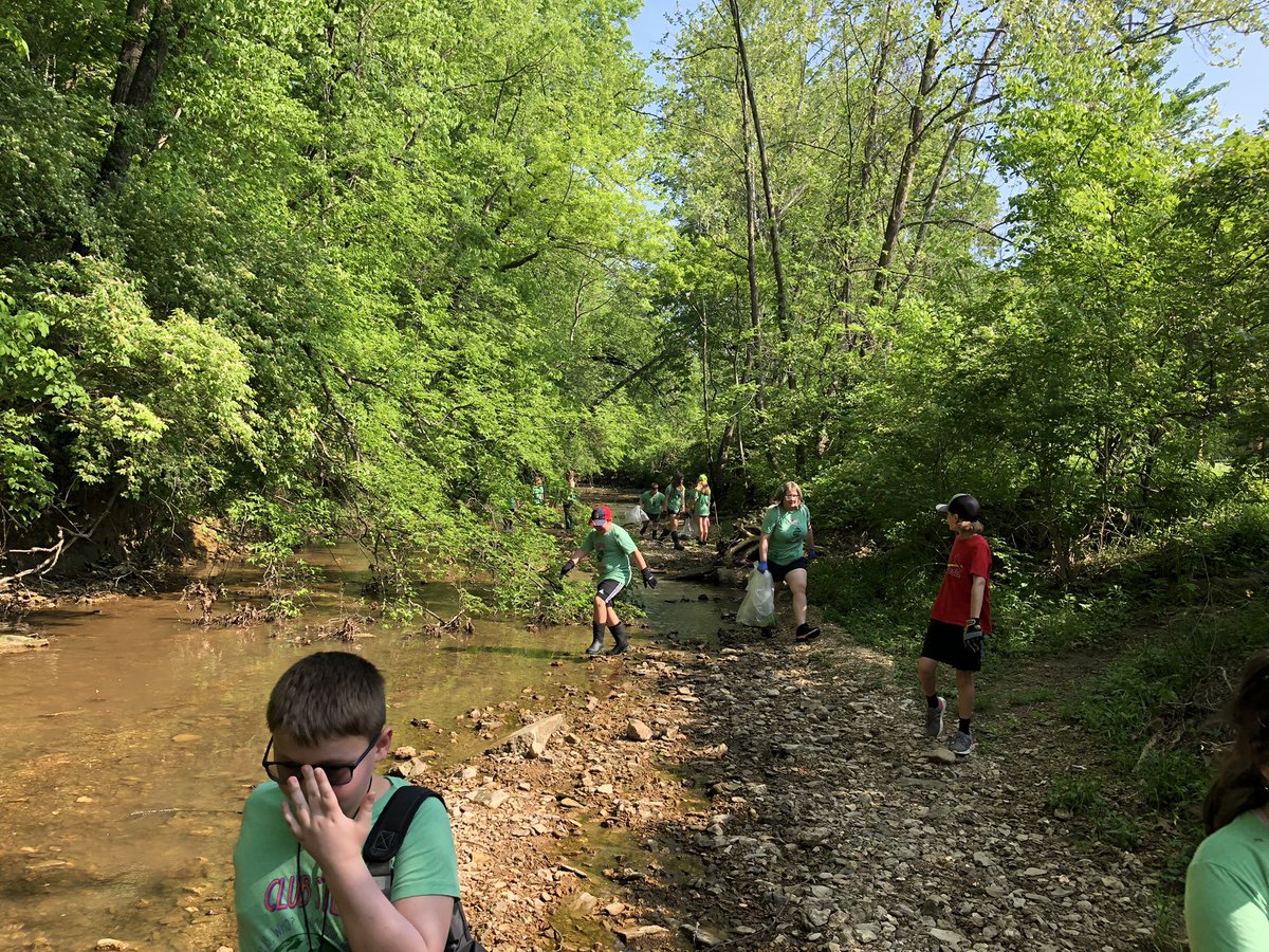AESClubSTL's tweet photo. It was a warm day for our stream clean up. We got a little wet, picked up some trash, and  enjoyed Culver’s. 😋 @AESBulls https://t.co/5wzhi1cTJg