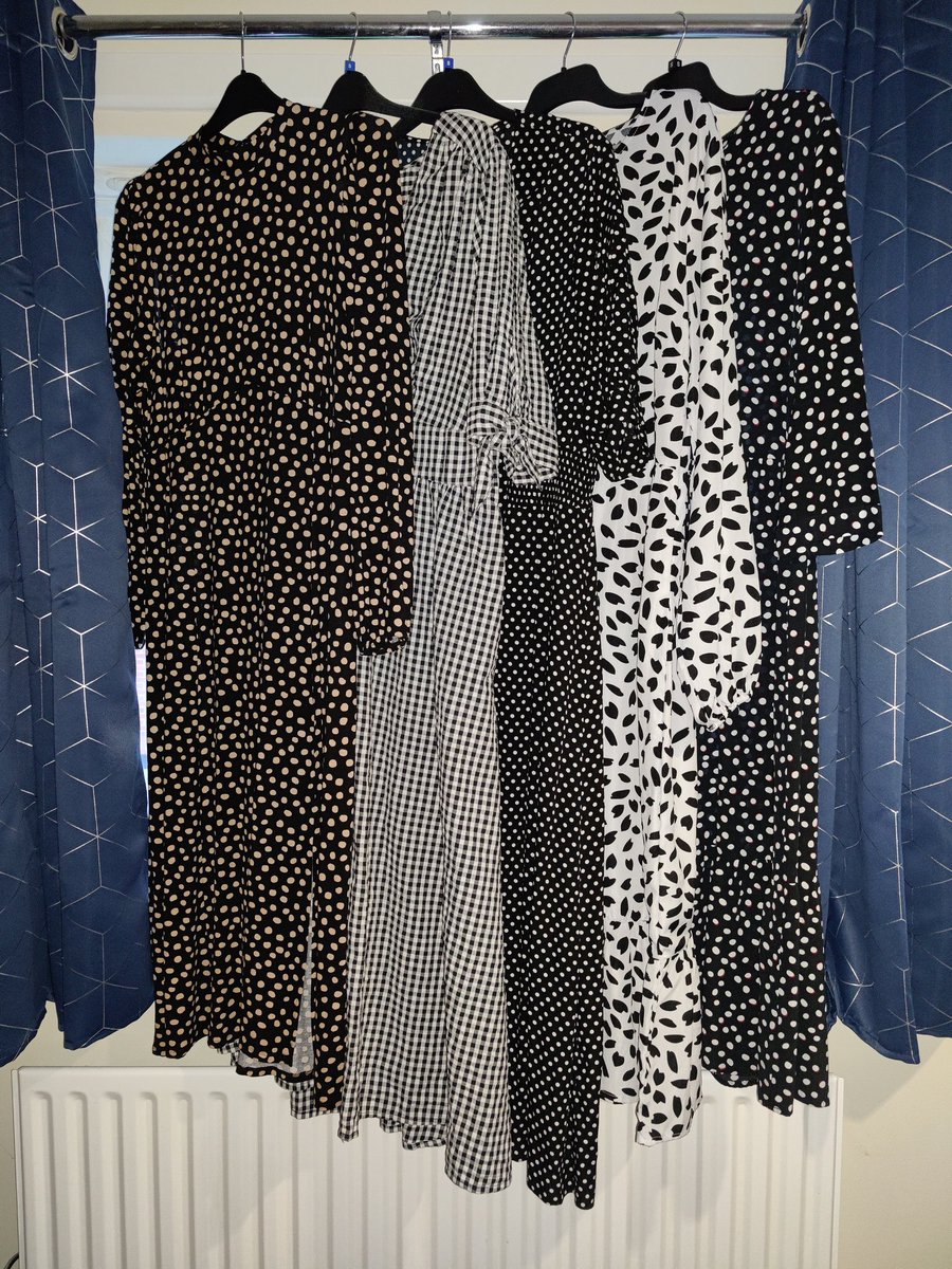 AlisonCarswell's tweet photo. Back to work soon after mat leave. Not a morning person at the best of times so the addition of getting a child out the door is not going to leave much time for sartorial decision-making. My proposed solution? Capsule wardrobe. Turns out I like monochrome patterned midi dresses. https://t.co/I4PcG4VuHi