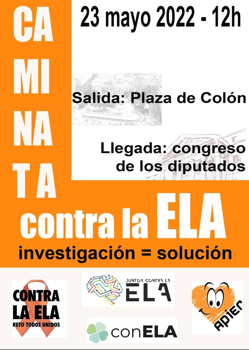 Caminamos juntos para derrotar la E.L.A

23 de Mayo en Madrid🧡💚🧡💚 Caminata Contra la E.L.A, salida Plaza Colón a las 12:00h 💚🧡💚🧡Te unes? NO MÁS MUERTES POR LA E.L.A

Por favor compartir y difundir, nadie está libre de padecer la E.L.A. 🧡💚🧡💚