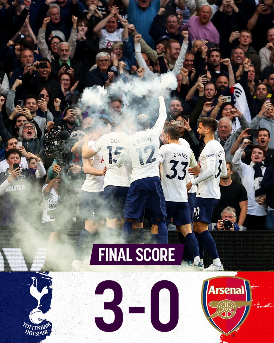 NBCSportsSoccer's tweet photo. North London belongs to Tottenham. 

@SpursOfficial cruise to a 3-0 victory over Arsenal. The teams split the season series.
#TOTARS https://t.co/1ckoWmA6Io
