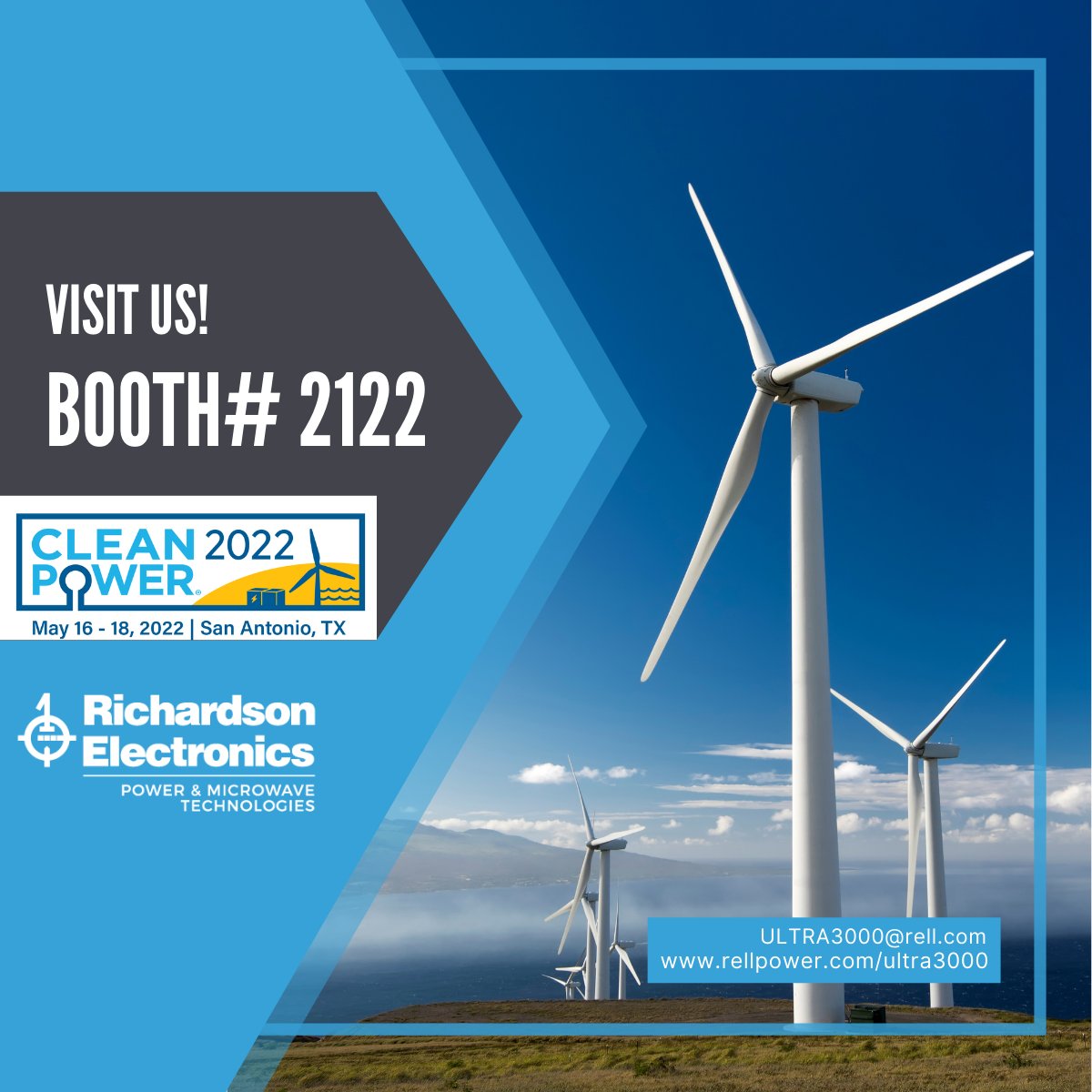 RELLPower's tweet photo. #Cleanpower2022 is right around the corner! Stop by Booth# 2122 to meet with our team and learn more about the ULTRA3000® as well as some of our other products. We look forward to seeing you there!
#ULTRA3000 #rellpower #RichardsonPower #windturbines
https://t.co/gP6oE02Fop https://t.co/DRkv3tkiBi