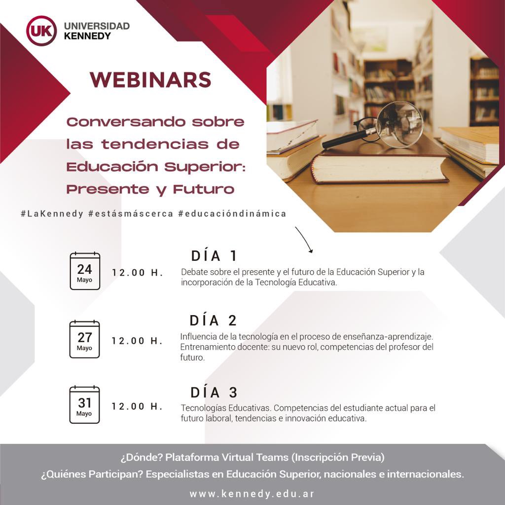 somoslakennedy's tweet photo. El 24, 27 y 31 de mayo, a las 12:00 H., realizaremos un ciclo de Webinars: “Conversando sobre las tendencias de la Educación Superior: Presente y Futuro”.
 
Más información en: https://t.co/Q2m7GZE7PA…

#Educación #EducaciónSuperior #Tendencias #Universidades https://t.co/upwXCPvt2k