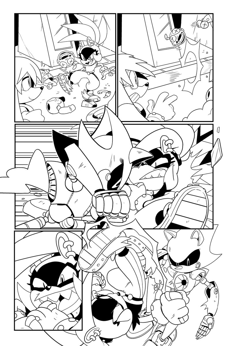 Its been out for a while-- these are my favorite pages I inked with @thomas_rsvd 's AMAZING pencils! Loved work on Sonic the hedgehog IDW's imposter syndrome sooo much, and I hope to get some opportunity like this in the future! 

Surge and Kit kill metal sonic yolo 4/20 