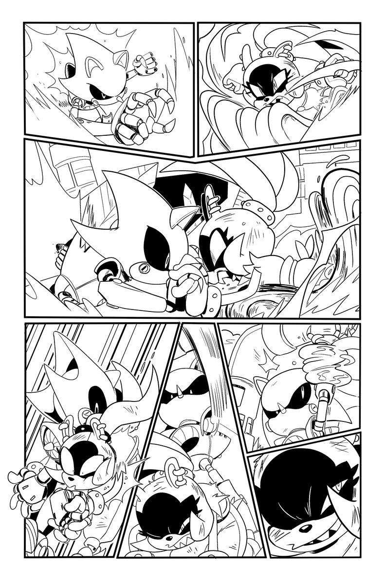 Its been out for a while-- these are my favorite pages I inked with @thomas_rsvd 's AMAZING pencils! Loved work on Sonic the hedgehog IDW's imposter syndrome sooo much, and I hope to get some opportunity like this in the future! 

Surge and Kit kill metal sonic yolo 4/20 