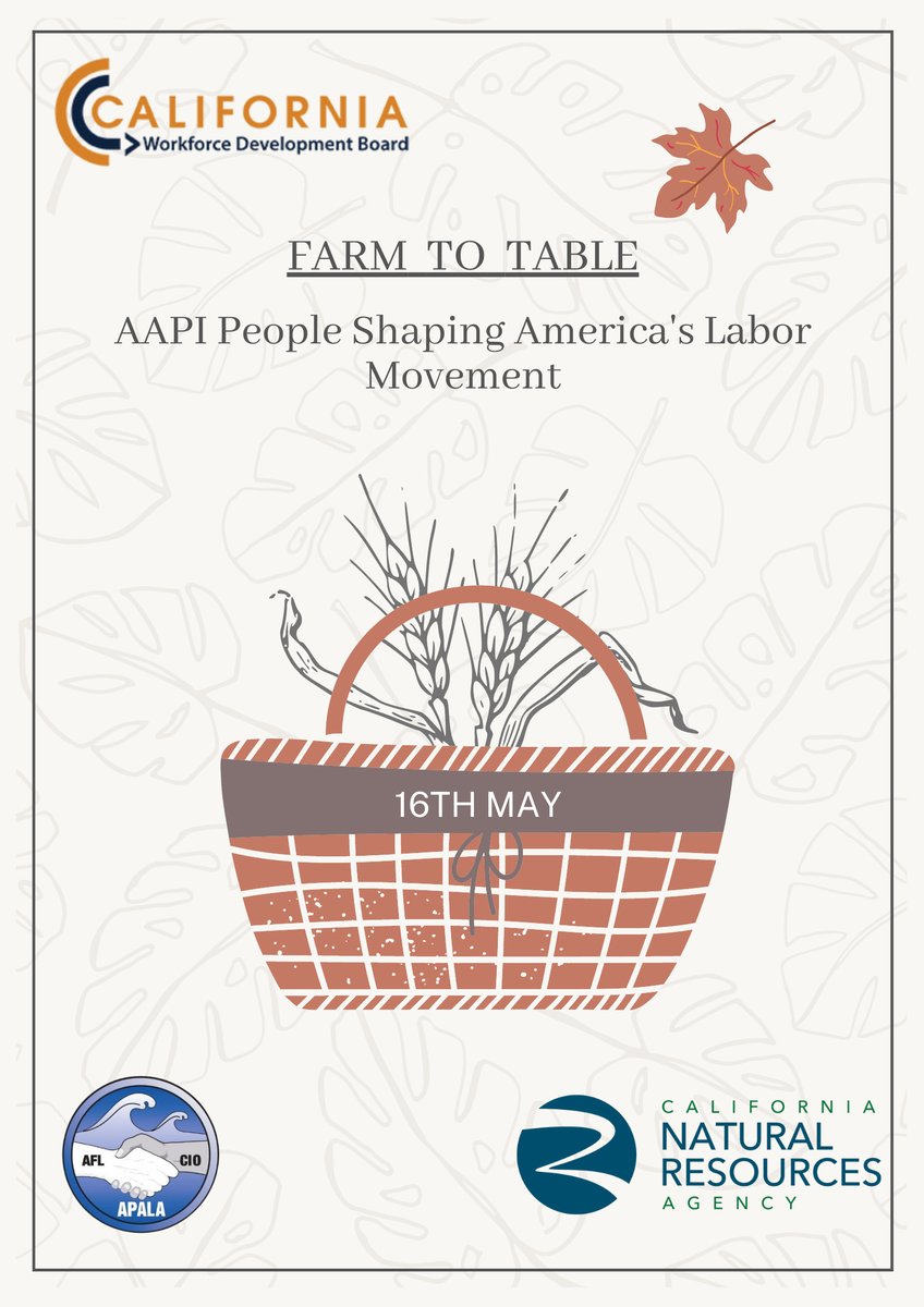 Hear the untold stories of Asian American &amp; Pacific Islander peoples' contribution to the U.S. labor movement - past, present, and future. Hosted by <a href="/APALAnational/">Asian Pacific American Labor Alliance, AFL-CIO</a> and <a href="/CalNatResources/">California Natural Resources Agency</a>. 

Follow the link below for more information. 
tinyurl.com/587nt6rr
