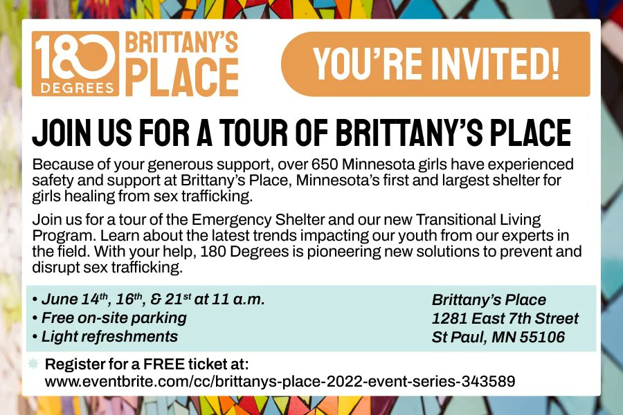 Please join us this June for a tour of Brittany’s Place! As construction wraps up, we would love to share with you the progress we’ve made in our Emergency Shelter and introduce to you our new Transitional Living Program. RSVP online at buff.ly/395VGwz
